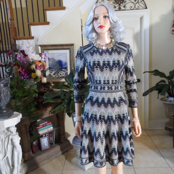 M Missoni Black-Pink Multi Zig-Zag Print Fit & Flare Long Sleeves Dress Size 4 - Picture 4 of 16